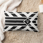 モノクロストライプの四角形の黒い文字 ランバークッション (ブランケット)
