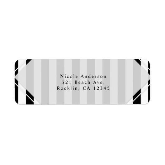 モノクロストライプの現代的なストライプ招待状 ラベル (正面)