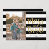 モノクロストライプの「明メリーるい」写真クリスマス シーズンカード (正面/裏面)