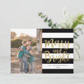 モノクロストライプの「明メリーるい」写真クリスマス シーズンカード (スタンド正面)