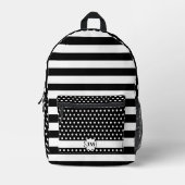 モノクロストライプ水玉模様とモノグラム プリントバックパック (正面)