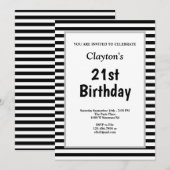モノクロストライプ誕生日パーティー 招待状 (正面/裏面)