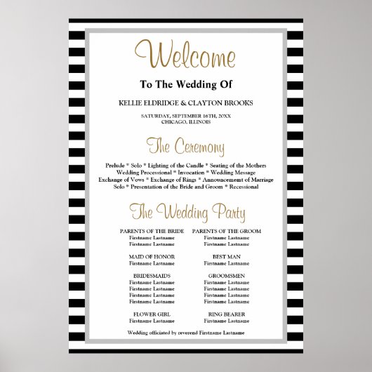 モノクロストライプ額縁付結婚式プログラム ポスター (正面)