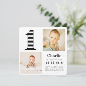 モノクロストライプ1st誕生日フォトカード 招待状 (スタンド正面)