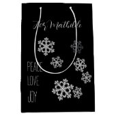 モノクロスノーフレークのクリスマスパターン（スクリプト付） ミディアムペーパーバッグ (正面)