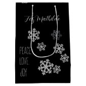 モノクロスノーフレークのクリスマスパターン（スクリプト付） ミディアムペーパーバッグ (裏面)