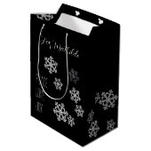 モノクロスノーフレークのクリスマスパターン（スクリプト付） ミディアムペーパーバッグ (裏面アングル)