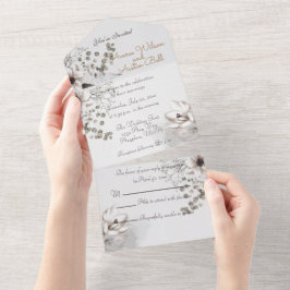 モノクロセピア水彩花オールインワン オールインワン招待状