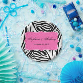 モノクロゼブラプリントとホットピンク ペーパープレート (パーティー)