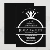 モノクロダイヤモンドリングの結婚記念日 招待状 (正面/裏面)