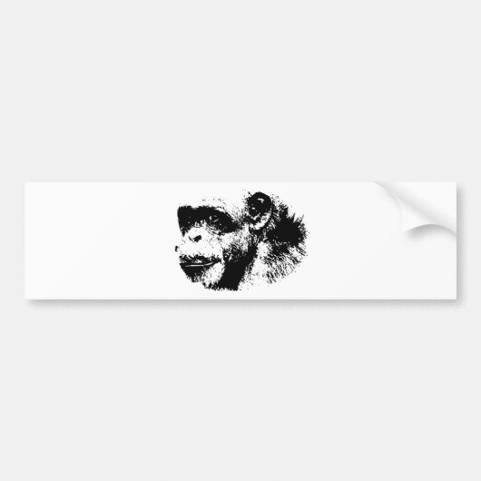 モノクロチンパンジーポップアート バンパーステッカー (正面)