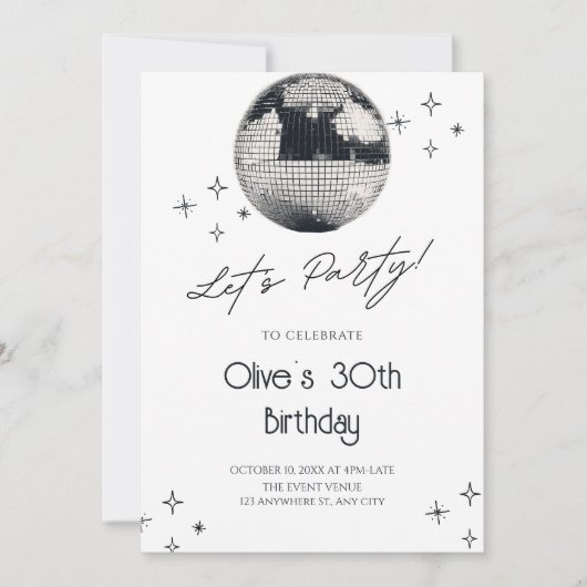 モノクロディスコボールパーティー 招待状 (正面)