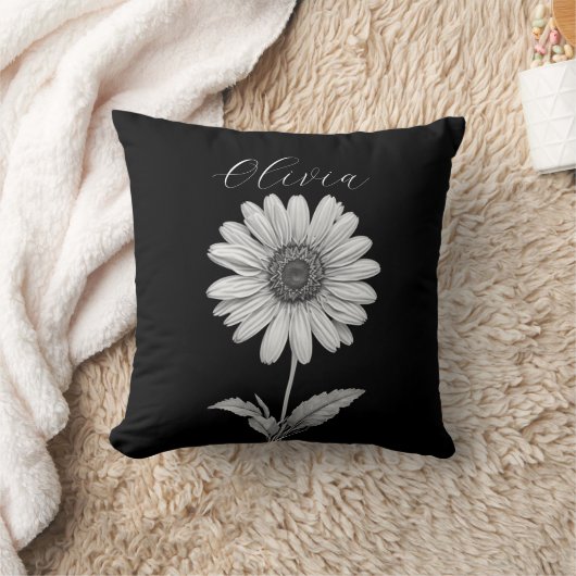 モノクロデイジーフラワーのカスタマイズ クッション (ブランケット)