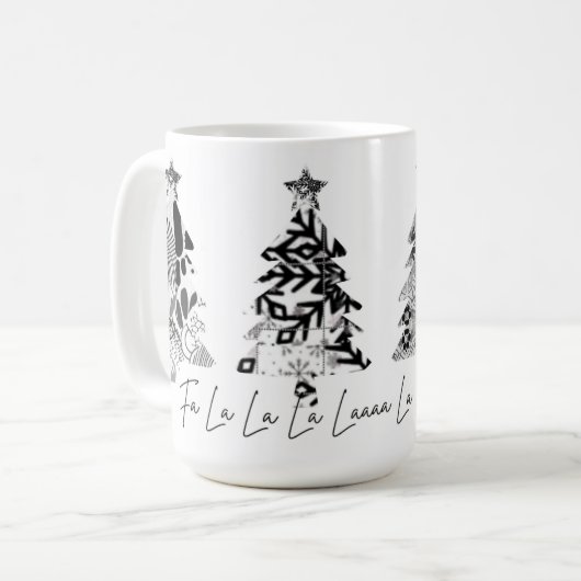 モノクロデザインのクリスマスツリー コーヒーマグカップ (正面左)