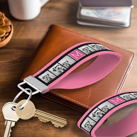 モノクロトレンディーフォトコラージュとモノグラム リストバンドキーホルダー