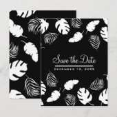 モノクロトロピカルリーフスタイルの chicなSave the Date 案内ポストカード (正面/裏面)