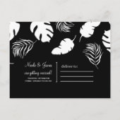 モノクロトロピカルリーフスタイルの chicなSave the Date 案内ポストカード (裏面)