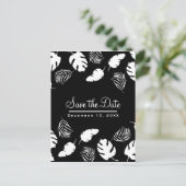 モノクロトロピカルリーフスタイルの chic な Save the Date 案内ポストカード (スタンド正面)