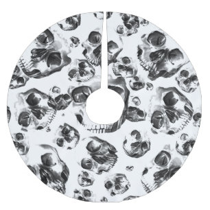 モノクロドクロ スカルアート パターン ブラッシュドポリエステルツリースカート