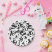 モノクロドクロ スカルアート パターン ペーパープレート (パーティー)