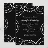 モノクロドット渦巻きパーティー招待状 招待状 (正面/裏面)