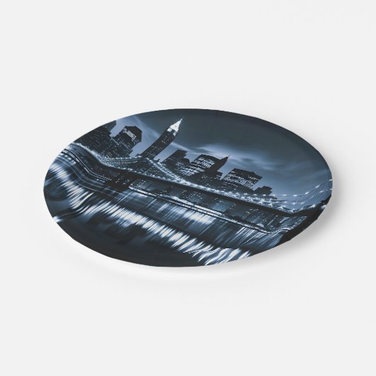 モノクロニューヨークスカイライン夜景 ペーパープレート (アングル)