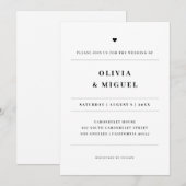モノクロハートの結婚式 - エレガントなタイポグラフィ 招待状 (正面/裏面)