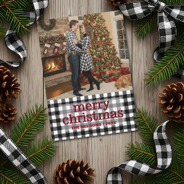 モノクロバファローチェック メリークリスマス 写真入りカード シーズンカード