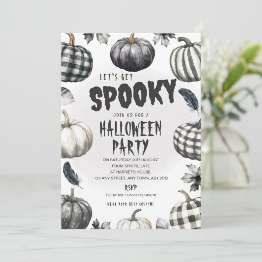 モノクロパンプキン ハロウィンパーティー招待状 招待状 (スタンド正面)