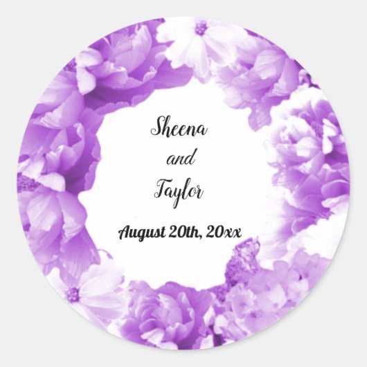 モノクロパープル結婚のリースシール ラウンドシール (正面)