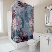 モノクロパープル:フローラ水色シームレス シャワーカーテン (インサイチュ)