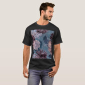 モノクロパープル：フローラ水色シームレス Tシャツ (正面フル)