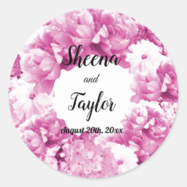 モノクロピンクフローラ結婚リースシール ラウンドシール