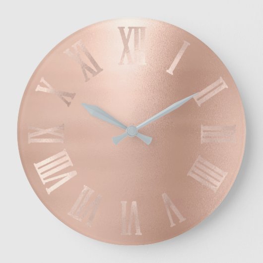 モノクロピンクローズ金ゴールドメタリックローマンヌマー ラージ壁時計 (正面)