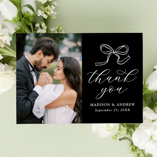 モノクロフォトウェディング 結婚式のバウ サンキューカード