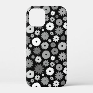 モノクロフラワーの繰り返しパターン iPhone 12 MINI ケース
