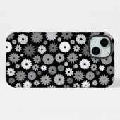 モノクロフラワーの繰り返しパターン iPhoneケース (裏面横)