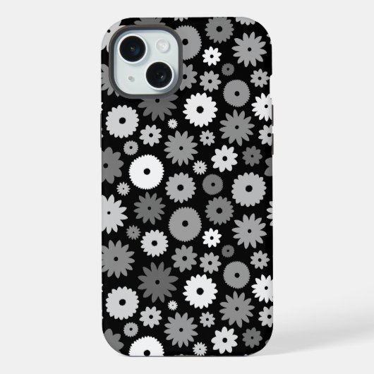 モノクロフラワーの繰り返しパターン iPhoneケース (裏面)