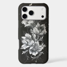 モノクロフラワーデザインの高級iPhone 17ケース