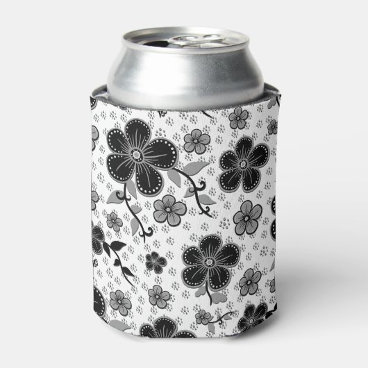 モノクロフラワープリント 缶クーラー (缶正面)