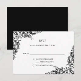 モノクロフラワーミニマリストRSVP｜ 出欠カード