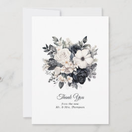 モノクロフラワーモチーフの結婚式 サンキューカード