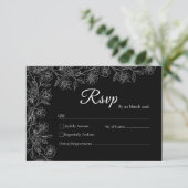 モノクロフラワーラインアート結婚式RSVPカード 出欠カード (スタンド正面)