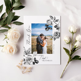 モノクロフラワー カスタマイズ可能な感謝カード サンキューカード