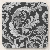 モノクロフルーアアンティークパターン コースター (正面)