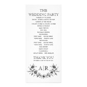 モノクロフローラのウェディングプログラム付き黒いフレーム ラックカード (裏面)