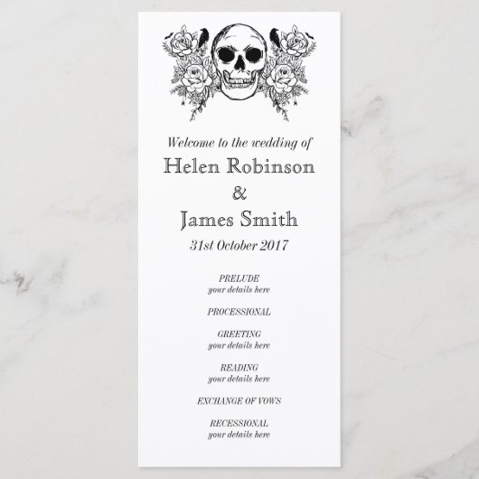 モノクロフローラスカルタトゥー結婚式プログラム プログラム (正面)