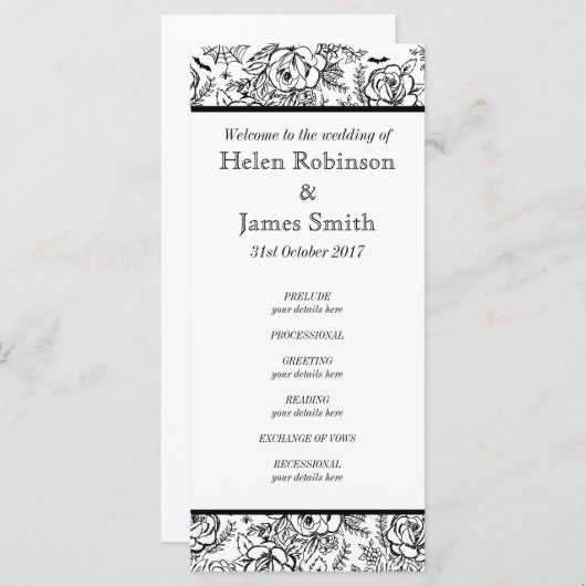 モノクロフローラタトゥー結婚式プログラム プログラム (正面/裏面)