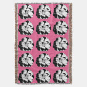 モノクロフローラピンクポップ・アートのブランケット スローブランケット (正面縦)