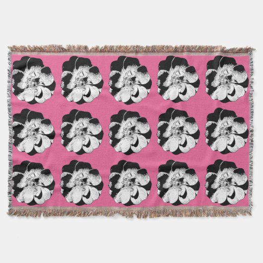 モノクロフローラピンクポップ・アートのブランケット スローブランケット (正面)